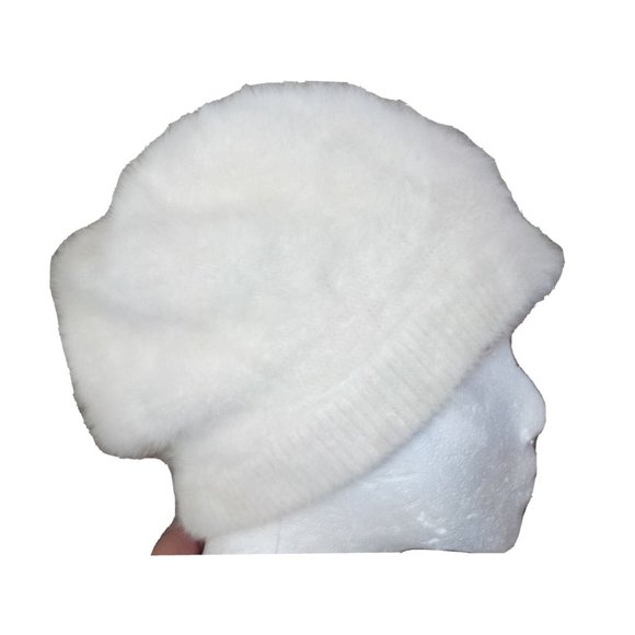 Vintage 100% Angora Fur Hat Beanie Rhinestone Bow Ivory Off White - Picture 4 of 6